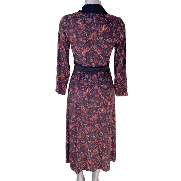 Floral Midi Dress Prairie Peasant Modest Long Sleeve Vintage Grannycore Rosette - Picture 8 of 11